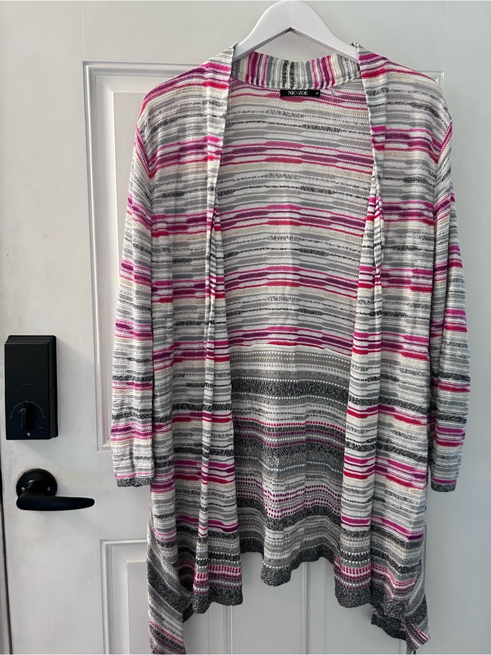 NIC+ZOE Pink, Gray & White Striped Open-Front Cardigan